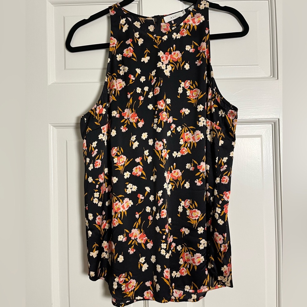 A.L.C. Black Floral Silk Blend Blouse size 10